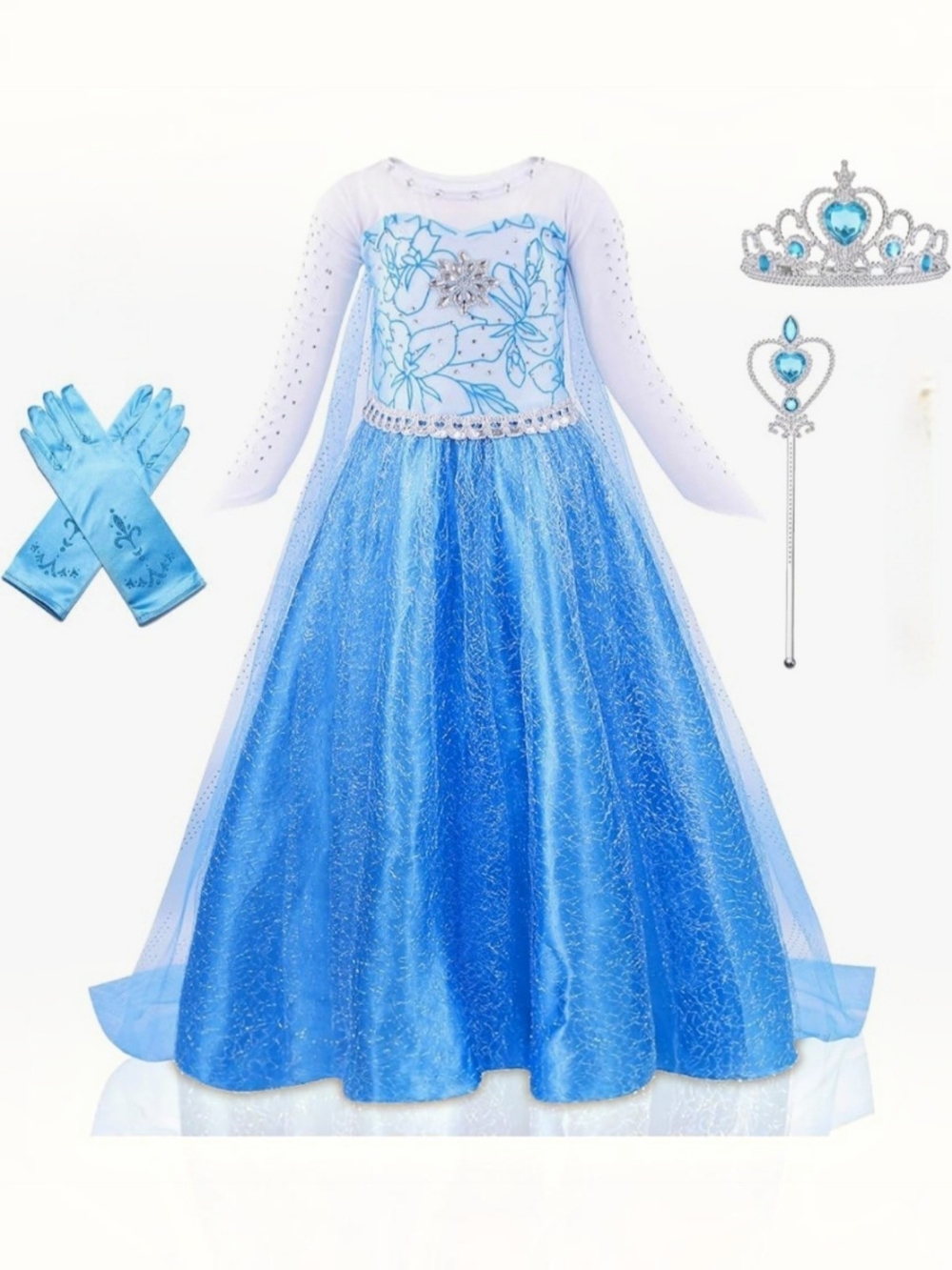 Blue Princess Ice-Style Kids Costume Dress with Tiara & Wand. Large/150. NWT.